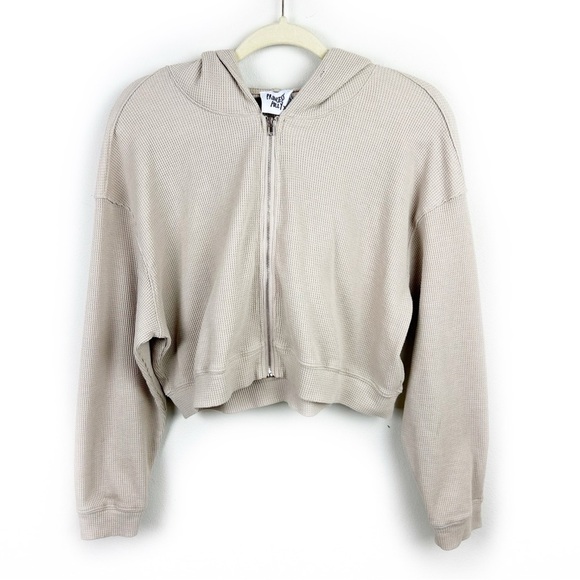 Princess Polly Cropped thermal waffle knit hooded zip front sweater size: 8 - Picture 1 of 7